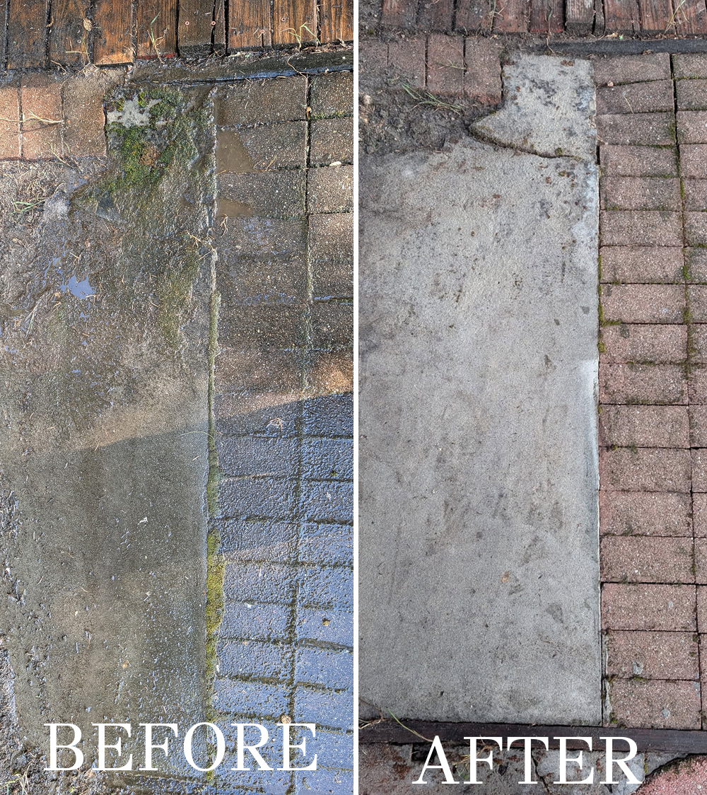 Detailed close-up before and after surface cleaning.